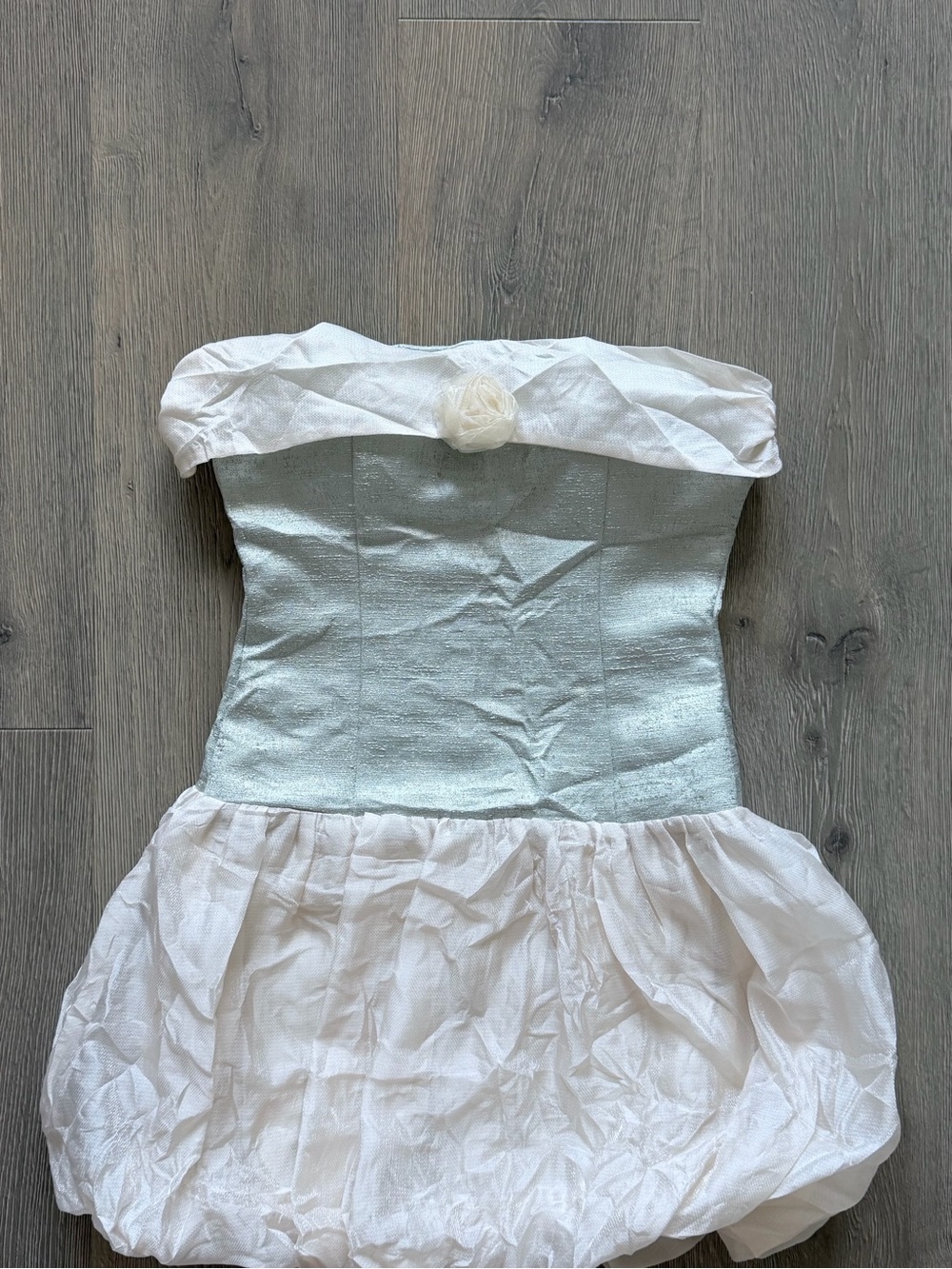 District Strapless White and Light Blue Princess Dress